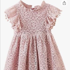 Little girls boho lace Pom Pom dress, size 6